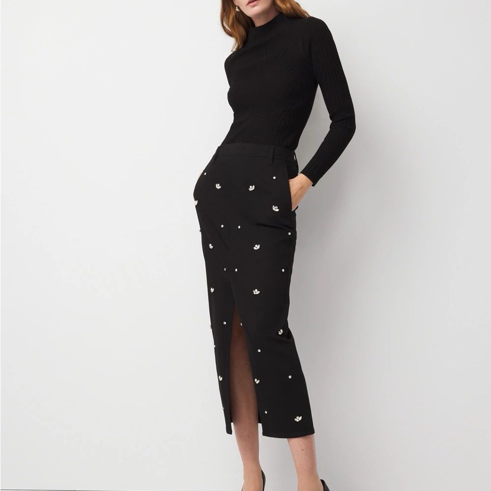 White House Black Market Black Maxi Pencil Skirt with Rhinestone Embellishments